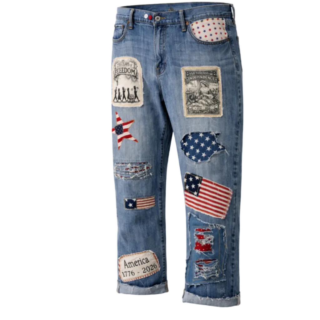 America 1776–2026 Patriot Patchwork Jeans