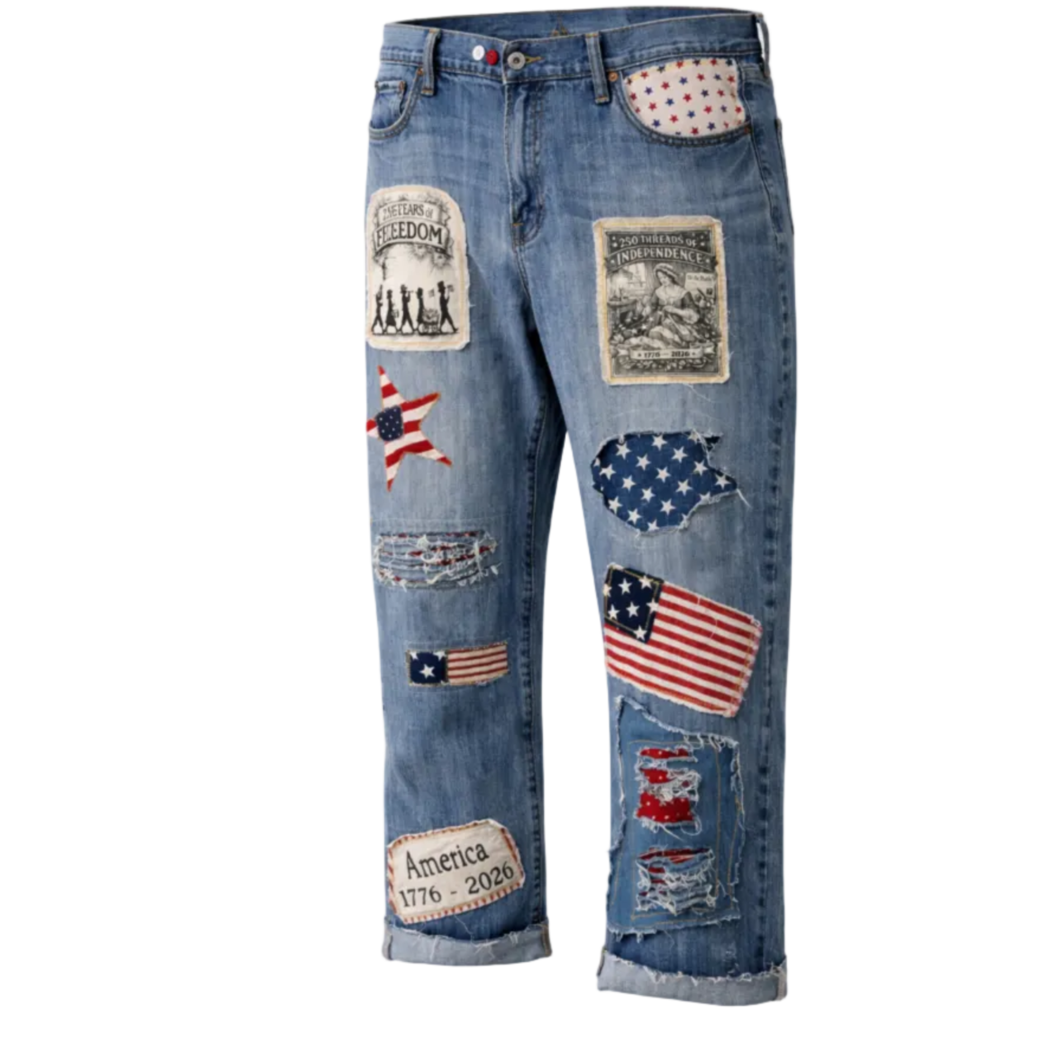 America 1776–2026 Patriot Patchwork Jeans