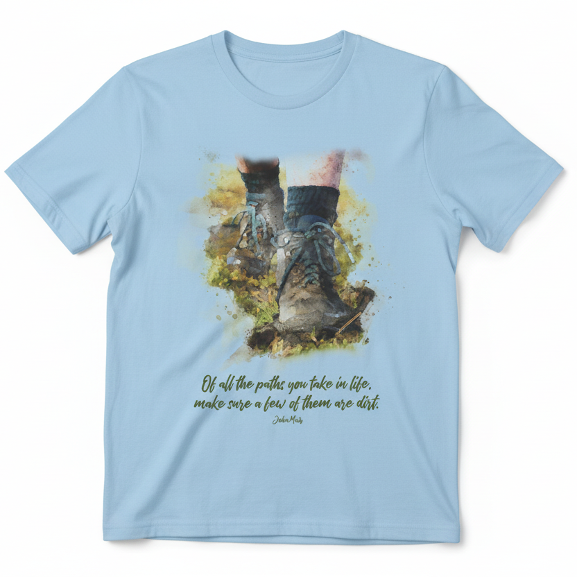 John Muir Paths Quote - Light Blue T-Shirt Mockup